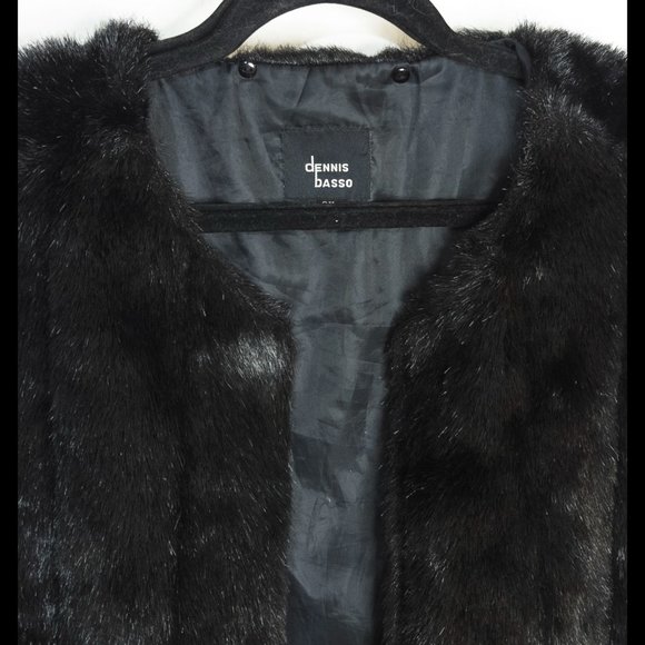DENNIS BASSO 3X Black Lightwt Faux Fur Vest Lining for Dennis Basso Denim Jacket - Picture 2 of 7